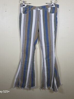 Hope Horizon Striped Flare Jeans Size L Retro 70s Multicolor Bell Bottoms Boho